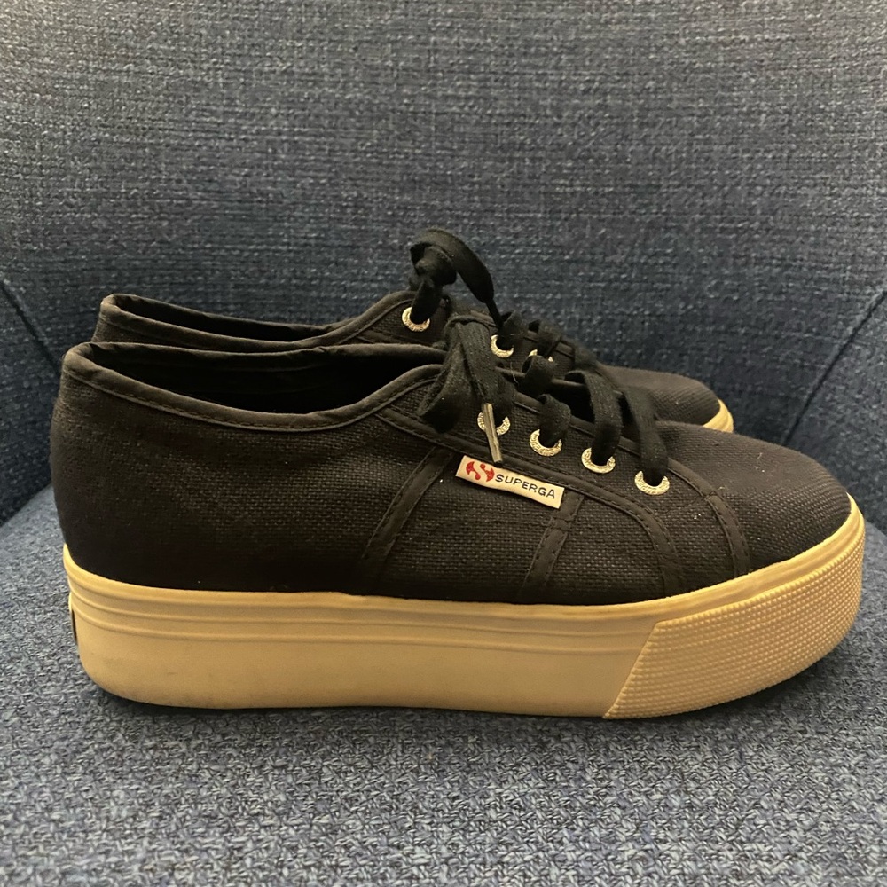 Superga Black Canvas Sneakers with Tan Soles - Picture 3 of 6